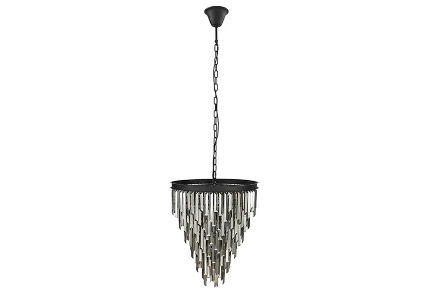 Luxusní glamour kulatý šedý závěsný lustr Cyrilla s kovovou konstrukcí a skleněnými ozdobami 58 cm