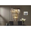 Luxusní glamour kulatý šedý závěsný lustr Cyrilla s kovovou konstrukcí a skleněnými ozdobami 58 cm