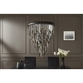 Luxusní glamour kulatý šedý závěsný lustr Cyrilla s kovovou konstrukcí a skleněnými ozdobami 58 cm