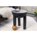 Art deco kulatý černý příruční stolek Ervio s kulovým dřevěným hnědým akcentem z mangového dřeva 50 cm