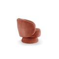 Stylové art deco kulaté otočné křeslo Elian v terakotové oranžové barvě s bouclé potahem v retro nádechu 76 cm