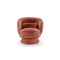 Stylové art deco kulaté otočné křeslo Elian v terakotové oranžové barvě s bouclé potahem v retro nádechu 76 cm