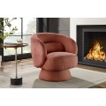 Stylové art deco kulaté otočné křeslo Elian v terakotové oranžové barvě s bouclé potahem v retro nádechu 76 cm