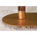 Stylová oválná zlatá vysoká stojací lampa Mervik s kovovou nohou a dřevěnými prvky s černým stínítkem 154 cm