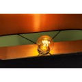 Stylová oválná zlatá vysoká stojací lampa Mervik s kovovou nohou a dřevěnými prvky s černým stínítkem 154 cm