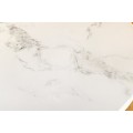 Moderní art deco mramorový kulatý bílý jídelní stůl Elina se zlatou kovovou kuželovou nohou 130 cm