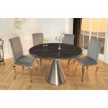 Luxusní mramorový art deco kulatý jídelní stůl Elina se stříbrnou kovovou kuželovou nohou a černou deskou 130 cm
