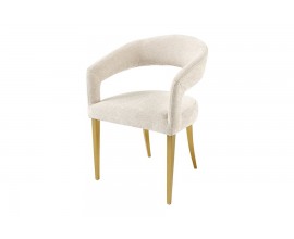 Moderní art deco čalouněná béžová jídelní židle Lunit s texturovaným potahem a kovovými zlatými nožičkami 81 cm