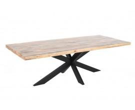 Masivní industriální obdélníkový jídelní stůl Comedor s hnědou deskou z mangového dřeva a černýma zkříženýma nohama 240 cm