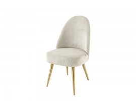 Moderní art deco čalouněná béžová jídelní židle Jana s textilním manšestrovým potahem s kovovými zlatými nožičkami 89 cm