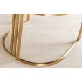 Stylov&aacute; art deco žinylkov&aacute; b&eacute;žov&aacute; j&iacute;deln&iacute; židle Hejdy v obl&eacute;m tvaru s kovovou zlatou nohou 81 cm