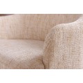 Stylov&aacute; art deco žinylkov&aacute; b&eacute;žov&aacute; j&iacute;deln&iacute; židle Hejdy v obl&eacute;m tvaru s kovovou zlatou nohou 81 cm