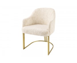 Stylová art deco žinylková béžová jídelní židle Hejdy v oblém tvaru s kovovou zlatou nohou 81 cm