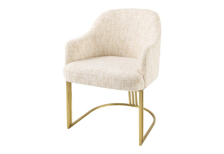 Stylová art deco žinylková béžová jídelní židle Hejdy v oblém tvaru s kovovou zlatou nohou 81 cm