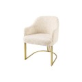 Stylová art deco žinylková béžová jídelní židle Hejdy v oblém tvaru s kovovou zlatou nohou 81 cm