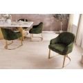 Stylov&aacute; art deco tmav&aacute; zelen&aacute; j&iacute;deln&iacute; židle Hejdy s kovovou zlatou podstavou do tvaru U 81 cm