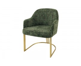 Stylová art deco tmavá zelená jídelní židle Hejdy s kovovou zlatou podstavou do tvaru U 81 cm