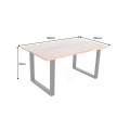 Moderní designový obdélníkový jídelní stůl Aquila s hnědou akací deskou s modrým akcentem a černýma nohama 160 cm