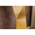 Luxusní mramorový konzolový stolek Hejdy s bílou deskou s šedým žilkováním a zlatýma nohama s geometrickým designem 140 cm
