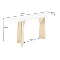 Luxusní mramorový konzolový stolek Hejdy s bílou deskou s šedým žilkováním a zlatýma nohama s geometrickým designem 140 cm