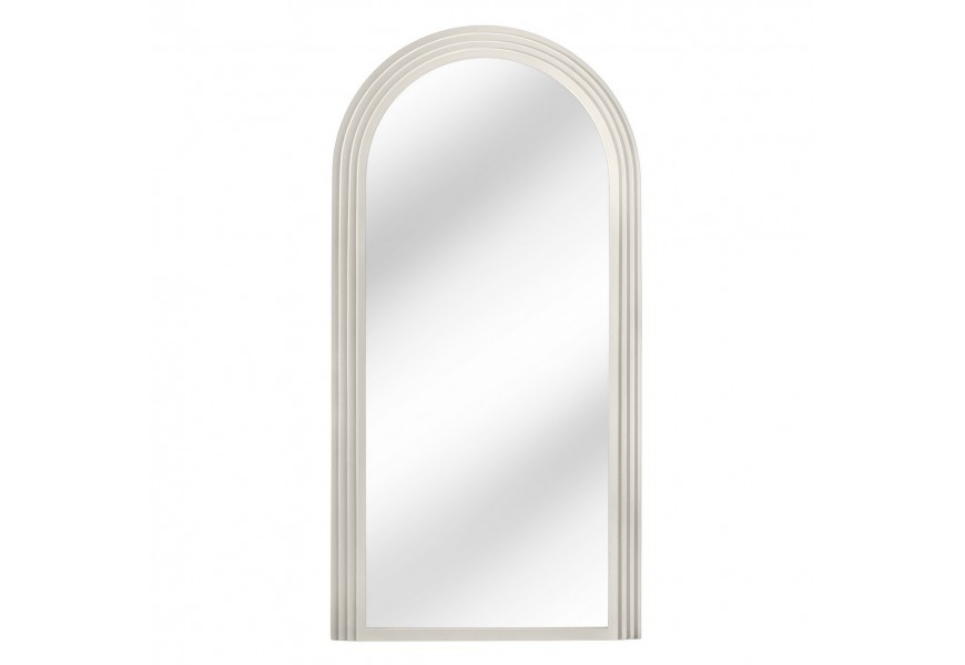 Designové art deco nástěnné vysoké obloukové zrcadlo Swan s bílým rámem se čtyřmi vrstvami