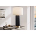 Designová art deco stolní lampa Draconia s černou reliéfní keramickou nohou a bílým stínítkem se zlatým akcentem 70 cm