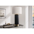 Designová art deco stolní lampa Draconia s černou reliéfní keramickou nohou a bílým stínítkem se zlatým akcentem 70 cm