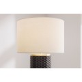 Designová art deco stolní lampa Draconia s černou reliéfní keramickou nohou a bílým stínítkem se zlatým akcentem 70 cm
