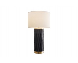 Designová art deco stolní lampa Draconia s černou reliéfní keramickou nohou a bílým stínítkem se zlatým akcentem 70 cm
