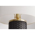 Designová art deco stolní lampa Draconia s černou reliéfní keramickou nohou a bílým stínítkem se zlatým akcentem 70 cm