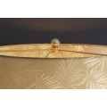 Designová glamour noční lampa Gambier se zlatým stínítkem se vzorem palmových listů a průhlednou skleněnou nohou 47 cm