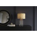 Designová glamour noční lampa Gambier se zlatým stínítkem se vzorem palmových listů a průhlednou skleněnou nohou 47 cm