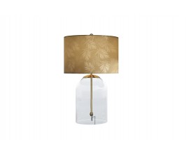 Designová glamour noční lampa Gambier se zlatým stínítkem se vzorem palmových listů a průhlednou skleněnou nohou 47 cm