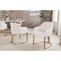 Designová art deco jídelní židle Hejdy s opěrkami na ruce s manšestrovým béžovým potahem a zlatou podstavou 81 cm