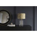 Designová glamour noční lampa Gambier se zlatým stínítkem se vzorem palmových listů a průhlednou skleněnou nohou 47 cm