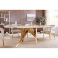 Designový glamour obdélníkový jídelní stůl Arturo s bílou mramorovou deskou a zlatou asymetrickou podstavou 200 cm