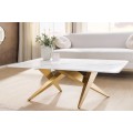 Glamour mramorový obdélníkový konferenční stolek Arturo s bílou deskou a designovou zlatou geometrickou podstavou 130 cm