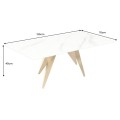 Glamour mramorový obdélníkový konferenční stolek Arturo s bílou deskou a designovou zlatou geometrickou podstavou 130 cm