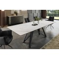 Luxusní industriální obdélnikový rozkládací mramorový jídelní stůl Marbleux s bílou vrchní deskou a kovovými nohama 200 cm