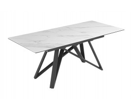 Luxusní industriální rozkládací mramorový jídelní stůl Marbleux s bílou vrchní deskou a kovovými nohama 200 cm