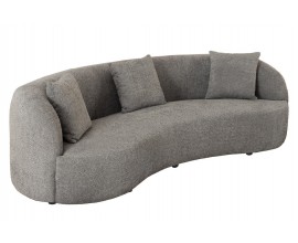 Designová buklé třímístná sedačka Jina v obloukovém tvaru s šedým potahem a třemi polštáři 229 cm