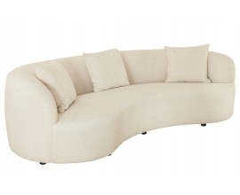 Designová art deco sedačka Jina v polobloukovém tvaru s béžovým potahem z buklé látky a třemi polštáři 229 cm