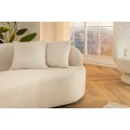 Designová art deco sedačka Jina v polobloukovém tvaru s béžovým potahem z buklé látky a třemi polštáři 229 cm
