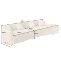 Designová moderní sedačka Jina oválného tvaru s bouclé potahem v krémové béžové barvě a čtyřmi polštáři 340 cm