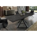 Moderní industriální obdélníkový jídelní stůl Marbleux s grafitovou černou rozkládací deskou a kovovou podstavou 200 cm