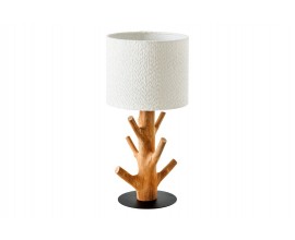 Venkovská stolní lampa Garcinia s hnědou masivní nohou s designem větví a bílým buklé stínítkem 58 cm