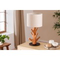 Venkovská stolní lampa Garcinia s hnědou masivní nohou s designem větví a bílým buklé stínítkem 58 cm
