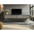Luxusní moderní nástěnný TV stolek Elentia v černé barvě se čtyřmi dvířky s šedým reliéfem z přírodního kamene 200 cm