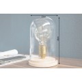 Designová retro stolní lampa Edison s hnědou dřevěnou podstavou a průhledným skleněným stínítkem 22 cm