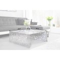Designový art deco stříbrný čtvercový kovový konferenční stolek Ideal s geometrickými vyřezávanými vzory 60 cm